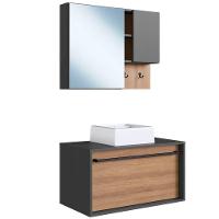 Kit Gabinete Com Cuba E Espelheira 80cm Mel Grafite Proddy Mel Grafite - 1