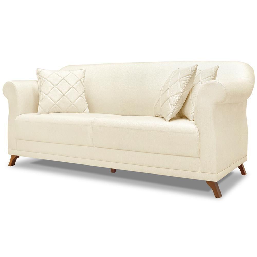 Sofa 3 Lugares Retro Polo 200cm Com Almofada Linho Perola Ezz Perola - 1