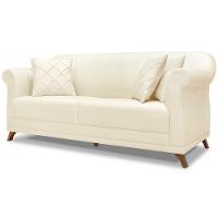 Sofa 3 Lugares Retro Polo 200cm Com Almofada Linho Perola Ezz Perola - 1
