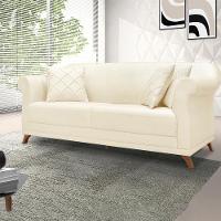 Sofa 3 Lugares Retro Polo 200cm Com Almofada Linho Perola Ezz Perola - 5