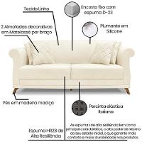 Sofa 3 Lugares Retro Polo 200cm Com Almofada Linho Perola Ezz Perola - 7