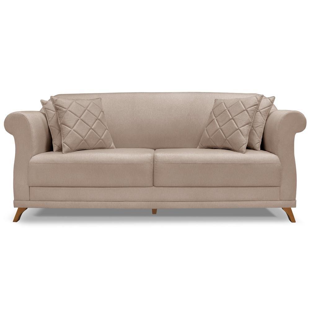 Sofa 3 Lugares Retro Polo 200cm Com Almofada Linho Areia Ezz Areia - 2