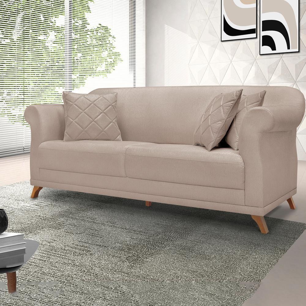 Sofa 3 Lugares Retro Polo 200cm Com Almofada Linho Areia Ezz Areia - 9