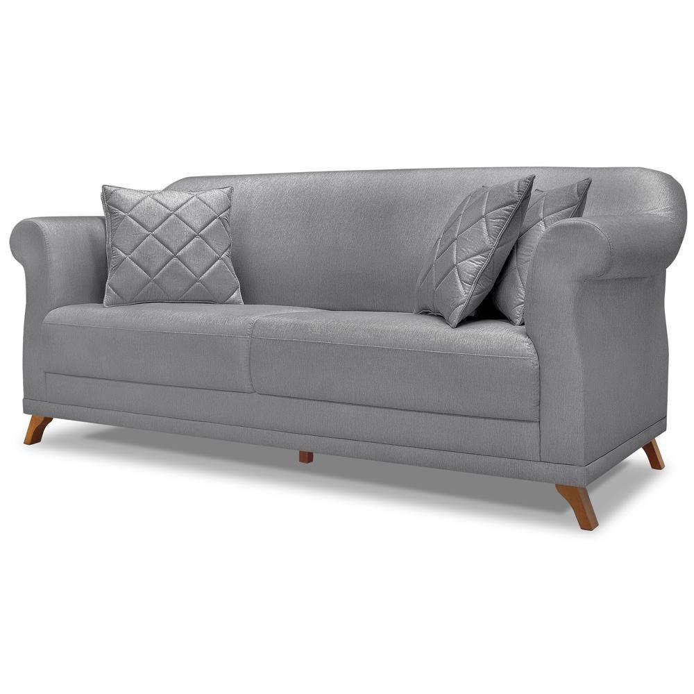 Sofa 3 Lugares Retro Polo 200cm Com Almofada Linho Cinza Ezz Cinza - 1