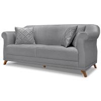Sofa 3 Lugares Retro Polo 200cm Com Almofada Linho Cinza Ezz Cinza - 1