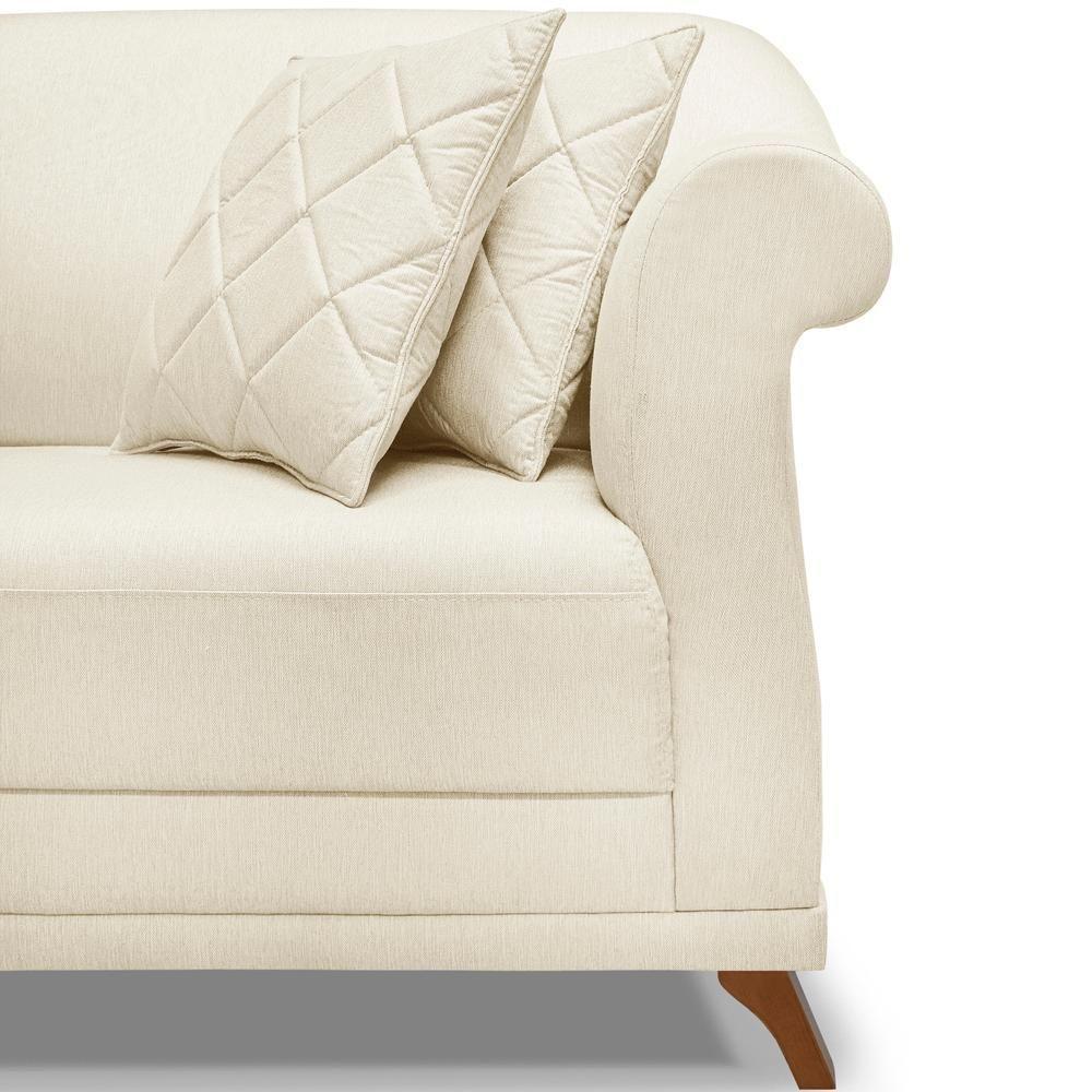 Sofa 3 Lugares Retro Polo 200cm Com Almofada Linho Natural Ezz Natural - 4