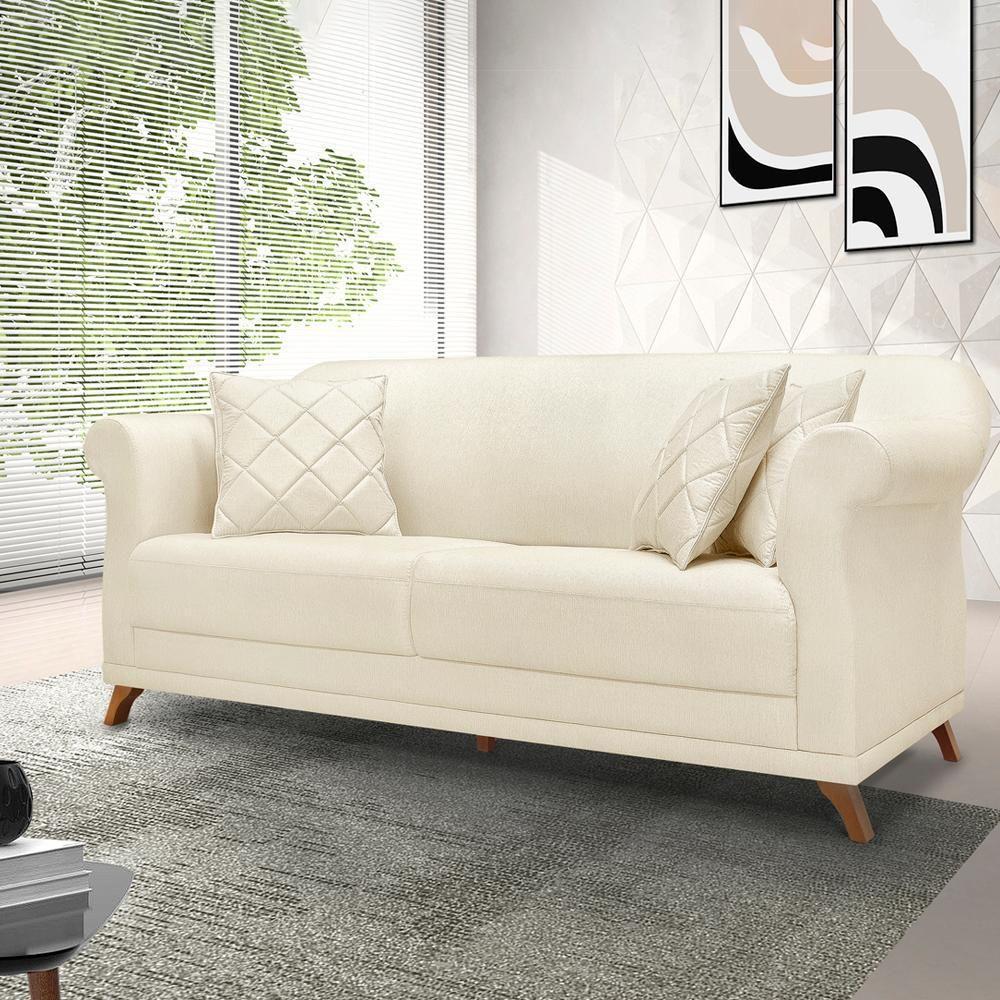 Sofa 3 Lugares Retro Polo 200cm Com Almofada Linho Natural Ezz Natural - 6
