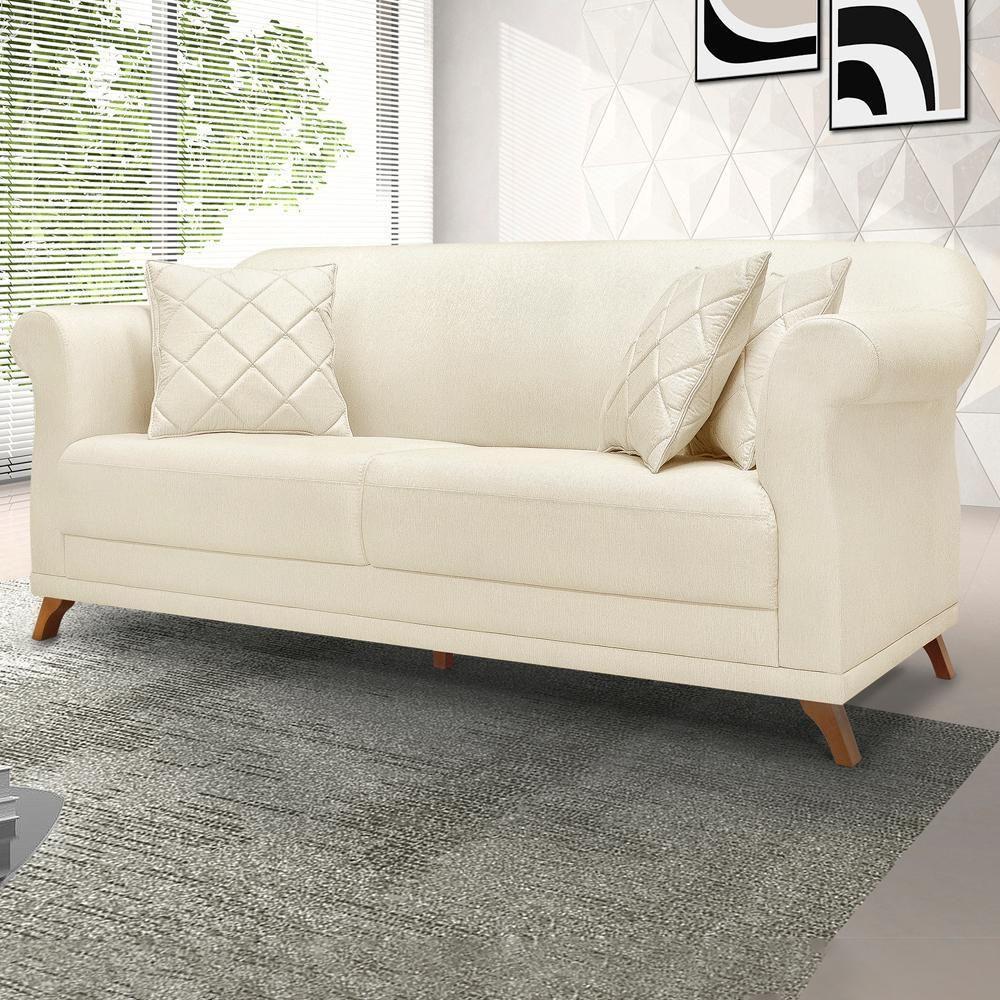 Sofa 3 Lugares Retro Polo 200cm Com Almofada Linho Natural Ezz Natural - 9