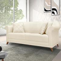 Sofa 3 Lugares Retro Polo 200cm Com Almofada Linho Natural Ezz Natural - 6