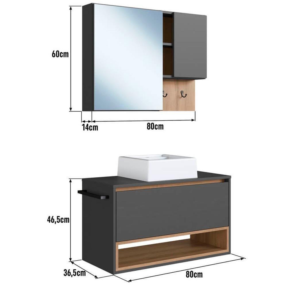 Conjunto Armario E Gabinete 80cm Com Cuba Mel Grafite Proddy Mel Grafite - 5