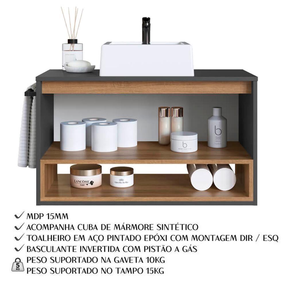 Conjunto Armario E Gabinete 80cm Com Cuba Mel Grafite Proddy Mel Grafite - 7