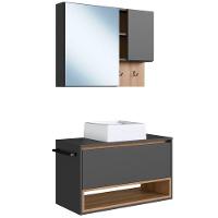 Conjunto Armario E Gabinete 80cm Com Cuba Mel Grafite Proddy Mel Grafite - 1