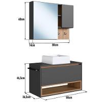 Conjunto Armario E Gabinete 80cm Com Cuba Mel Grafite Proddy Mel Grafite - 5