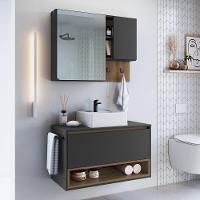 Conjunto Armario E Gabinete 80cm Com Cuba Mel Grafite Proddy Mel Grafite - 6