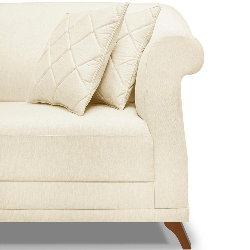 Sofa 2 Lugares Retro Polo 180cm Com Almofada Linho Perola Ezz Perola - 4