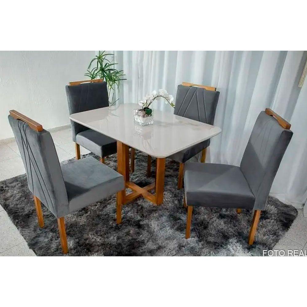 Mesa de Jantar Lisy com 4 Cadeiras Safira Móveis Mundial Mel/Cinza - 2