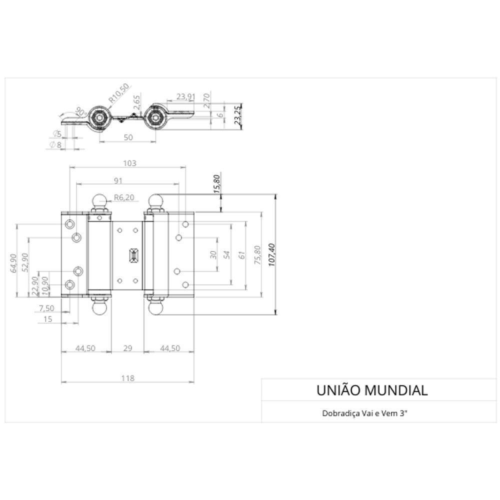 Dobradiça Para Porta De Abrir Vai - Vem União Mundial Preto - 4 - 3