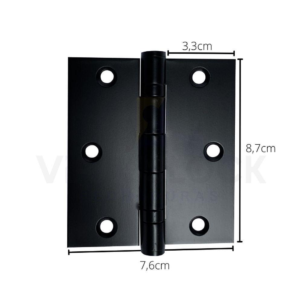 Kit 3 Dobradiças Pretas C-reto Inox Com Rolamento 3 ½ X 3 - 1