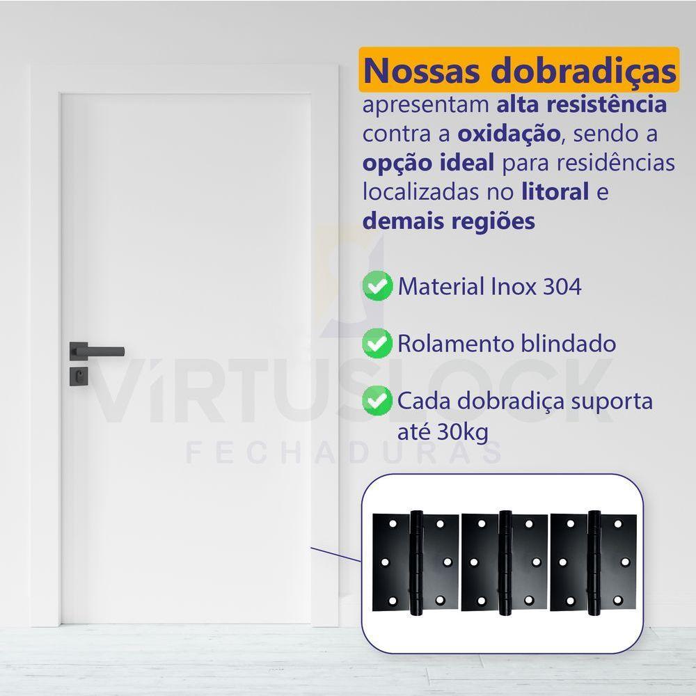 Kit 3 Dobradiças Pretas C-reto Inox Com Rolamento 3 X 2 ½ - 2