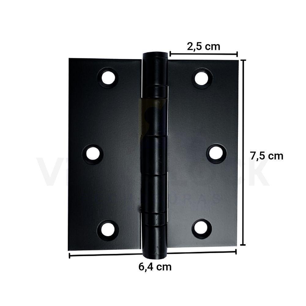 Kit 3 Dobradiças Pretas C-reto Inox Com Rolamento 3 X 2 ½ - 3