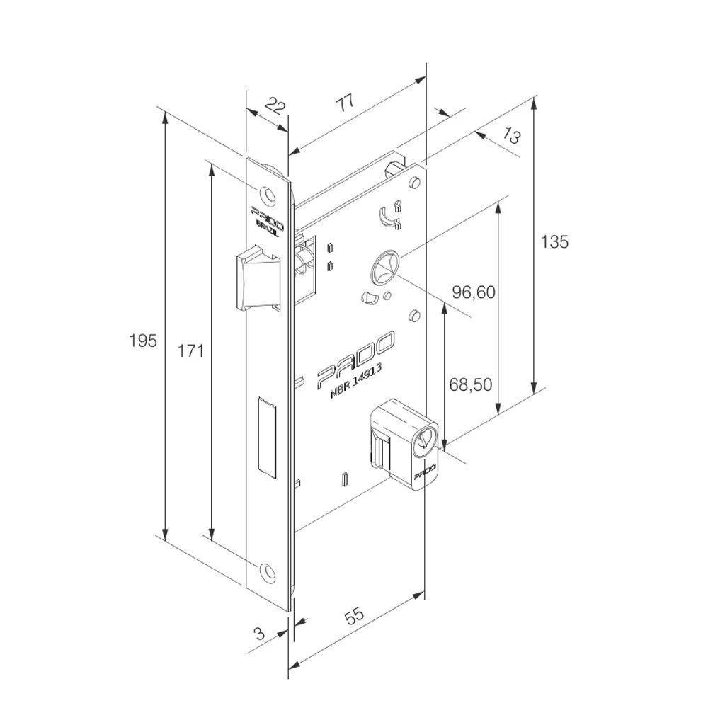 Fechadura Externa Retro Maq 55 Pado Escovado - 3