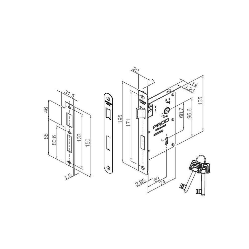 Fechadura Interna Barra Maq 55 Pado Escovado - 2