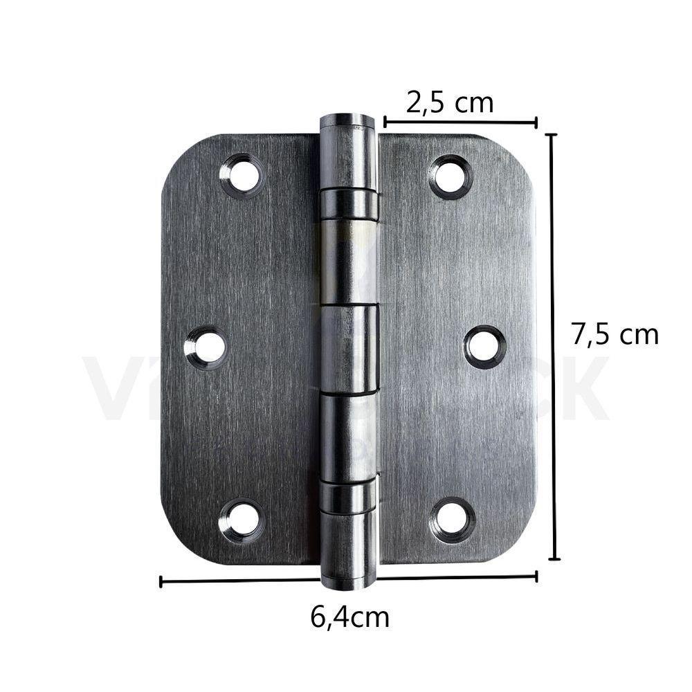 Dobradiça Escovada C-redondo Inox Com Rolamento 3 X 2 ½ - 3