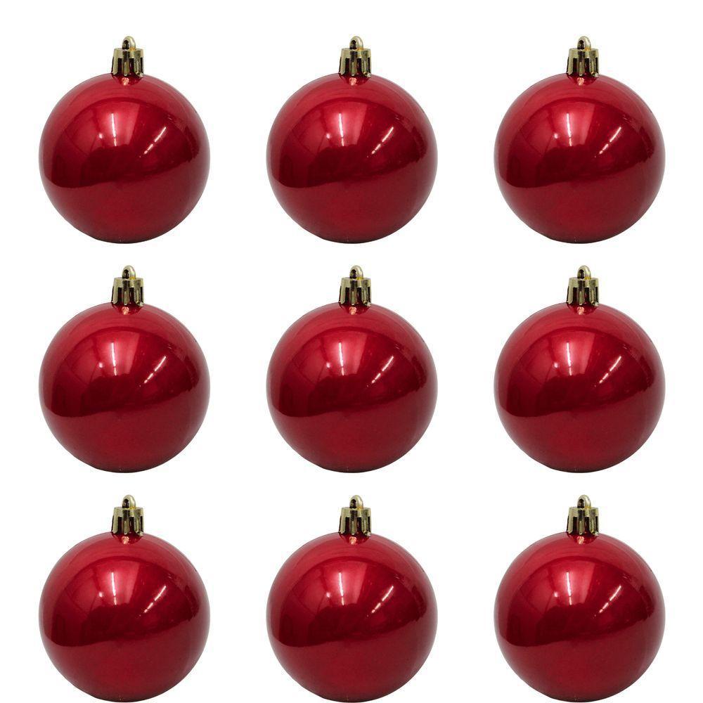 Bolinha De Natal Lisa Perolada C- 9 Peças 6cm- Vermelho- Chibrali Vermelho - 1