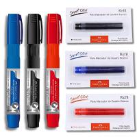 Kit 3 Marcadores Quadro Branco Recarregável + 3 Refil Faber-castell Azul, Preto E Vermelho - 1