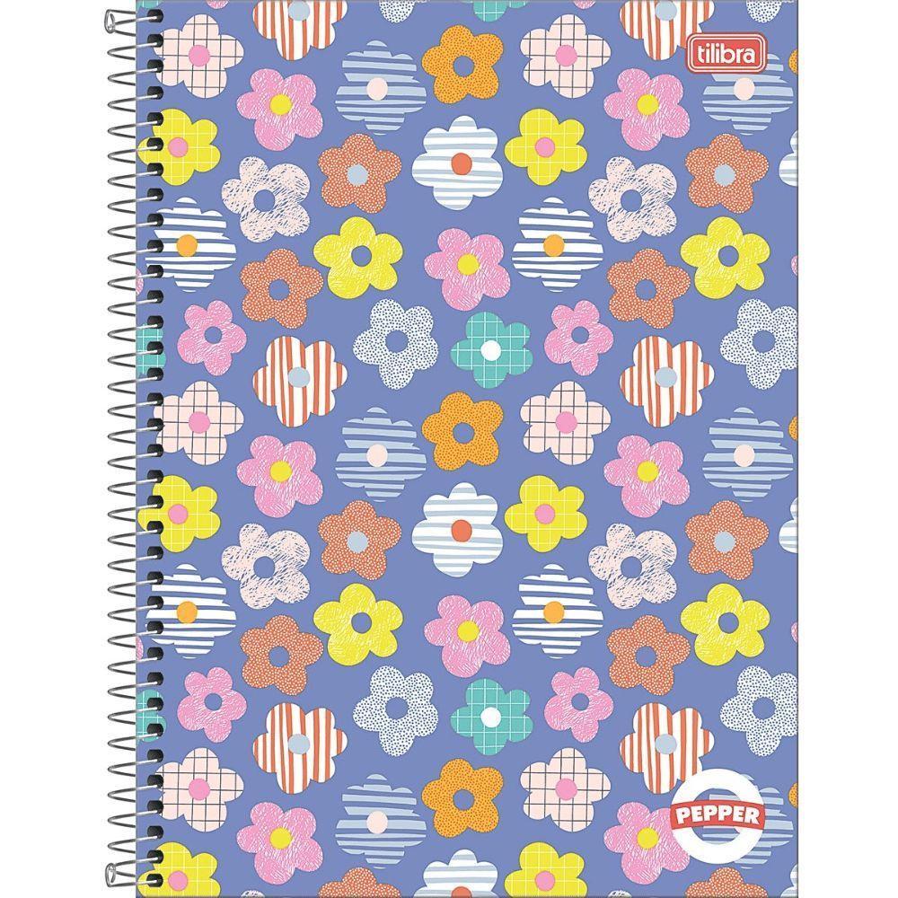 Caderno Espiral Capa Dura Universitário 1 Matéria Pepper Feminino 80 Folhas Tilibra Flores - 1
