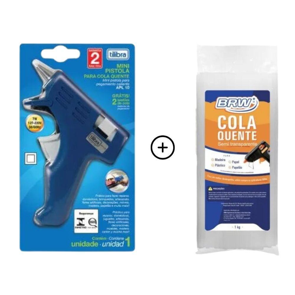 Kit Pistola Cola Quente Pequena Apl10 Tilibra + Bastão Fino 1kg Brw - 1