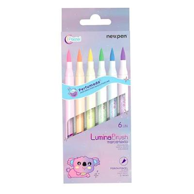 Marca Texto Lumini Brush 6 Cores Pastel Com Cheirinho Newpen