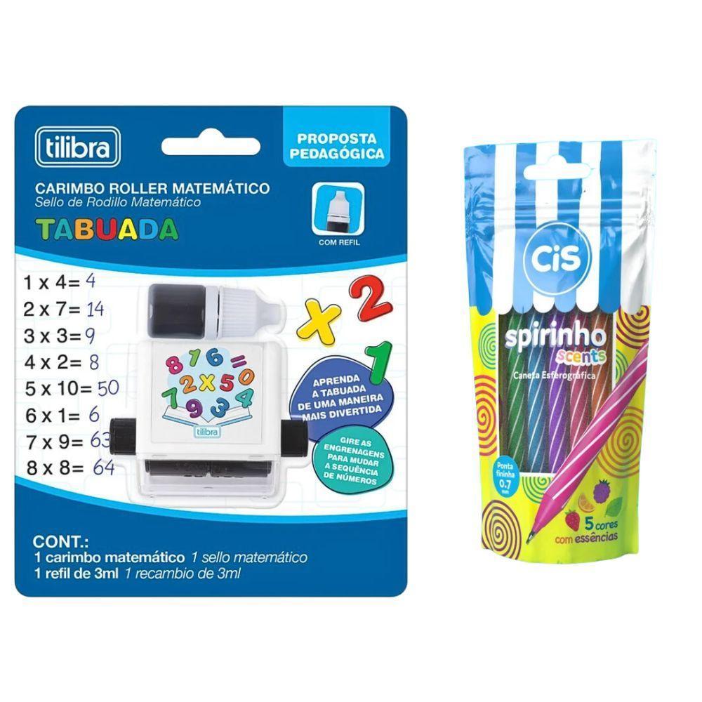 Kit Caneta Spirinho Scents 5 Cores + Carimbo Roller Matemático Tabuada - 1