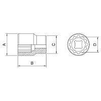 Soquete Estriado Aço Cromo Vanádio 16mm - Encaixe 3/8 Tramontina - 2