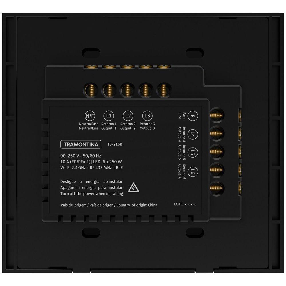 Interruptor Touch Smart 4x4 Tramontina Preto 6 Canais Tramontina - 6
