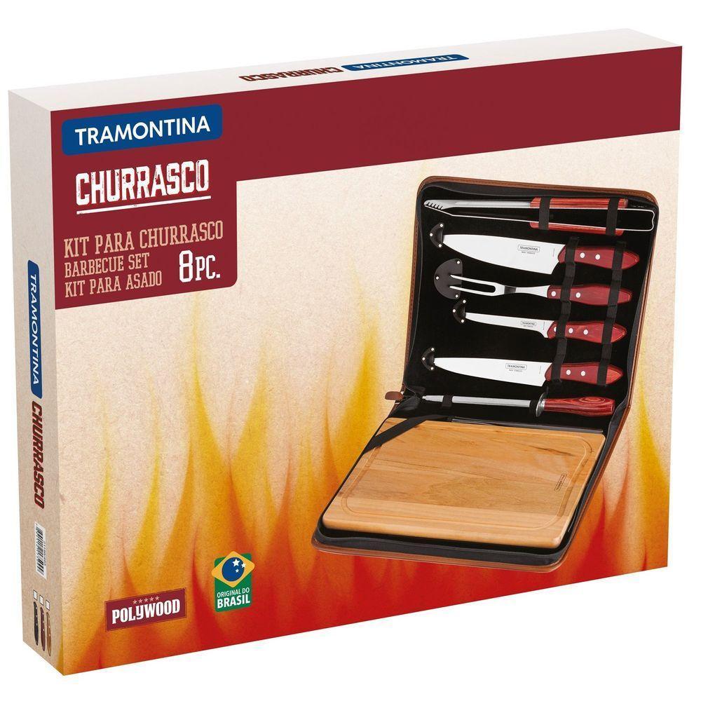 Kit Para Churrasco Tramontina Em Aço Inox Cabo Castanho Polywood Com Tábua E Estojo 8 Peças Tramontina - 3