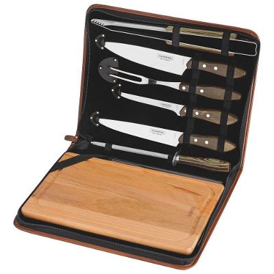 Kit Para Churrasco Tramontina Em Aço Inox Cabo Castanho Polywood Com Tábua E Estojo 8 Peças Tramontina