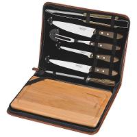Kit Para Churrasco Tramontina Em Aço Inox Cabo Castanho Polywood Com Tábua E Estojo 8 Peças Tramontina - 1