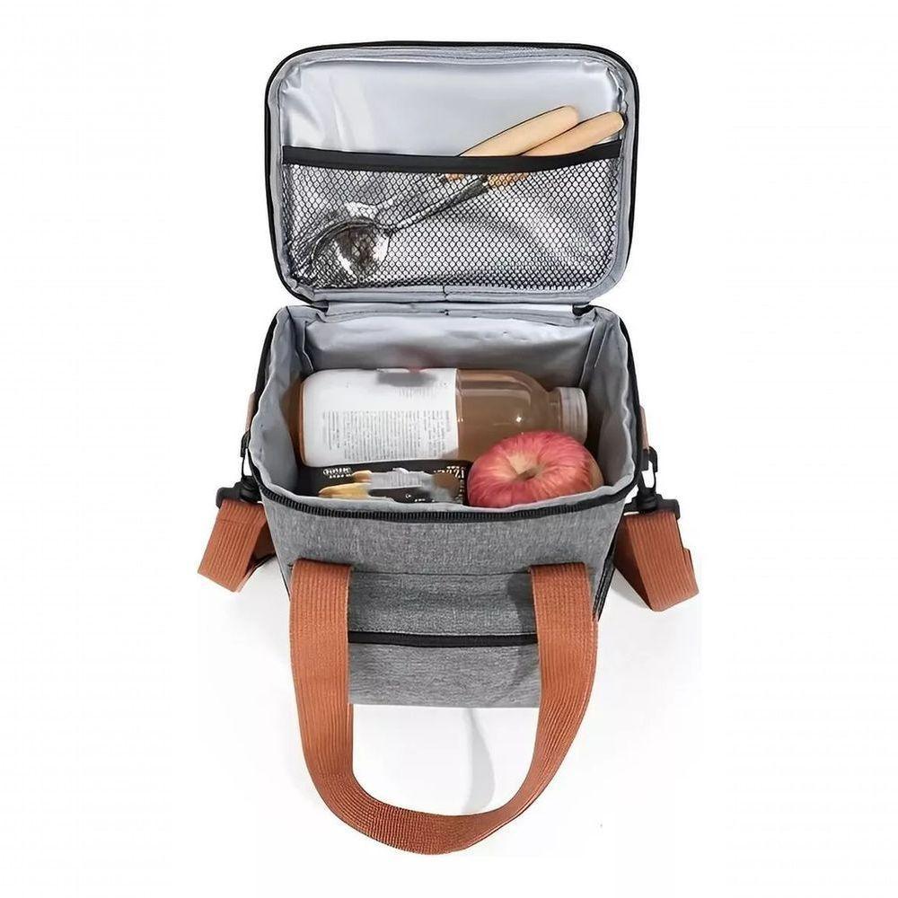 Bolsa Térmica Lancheira Alça Transversal Multiuso Moderna Reforçada Fitness Academia Trabalho Cinza - 6