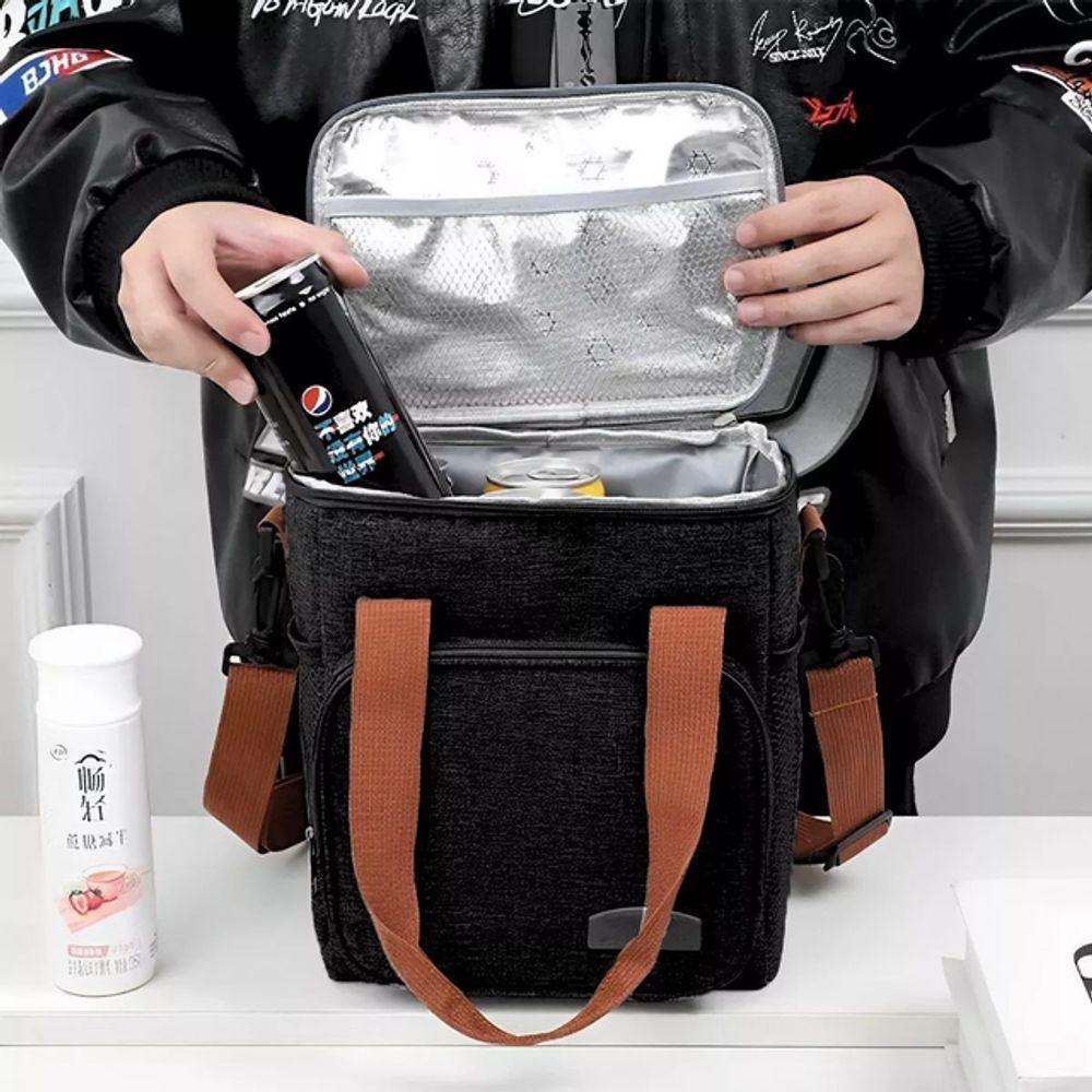 Bolsa Térmica Lancheira Alça Transversal Multiuso Moderna Reforçada Fitness Academia Trabalho Preto - 4