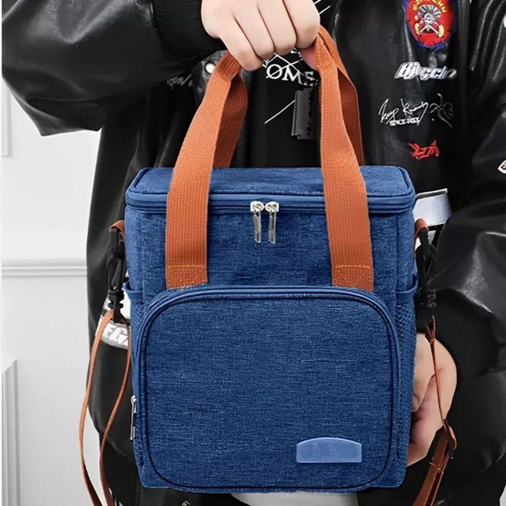 Bolsa Térmica Lancheira Alça Transversal Multiuso Moderna Reforçada Fitness Academia Trabalho Azul - 3