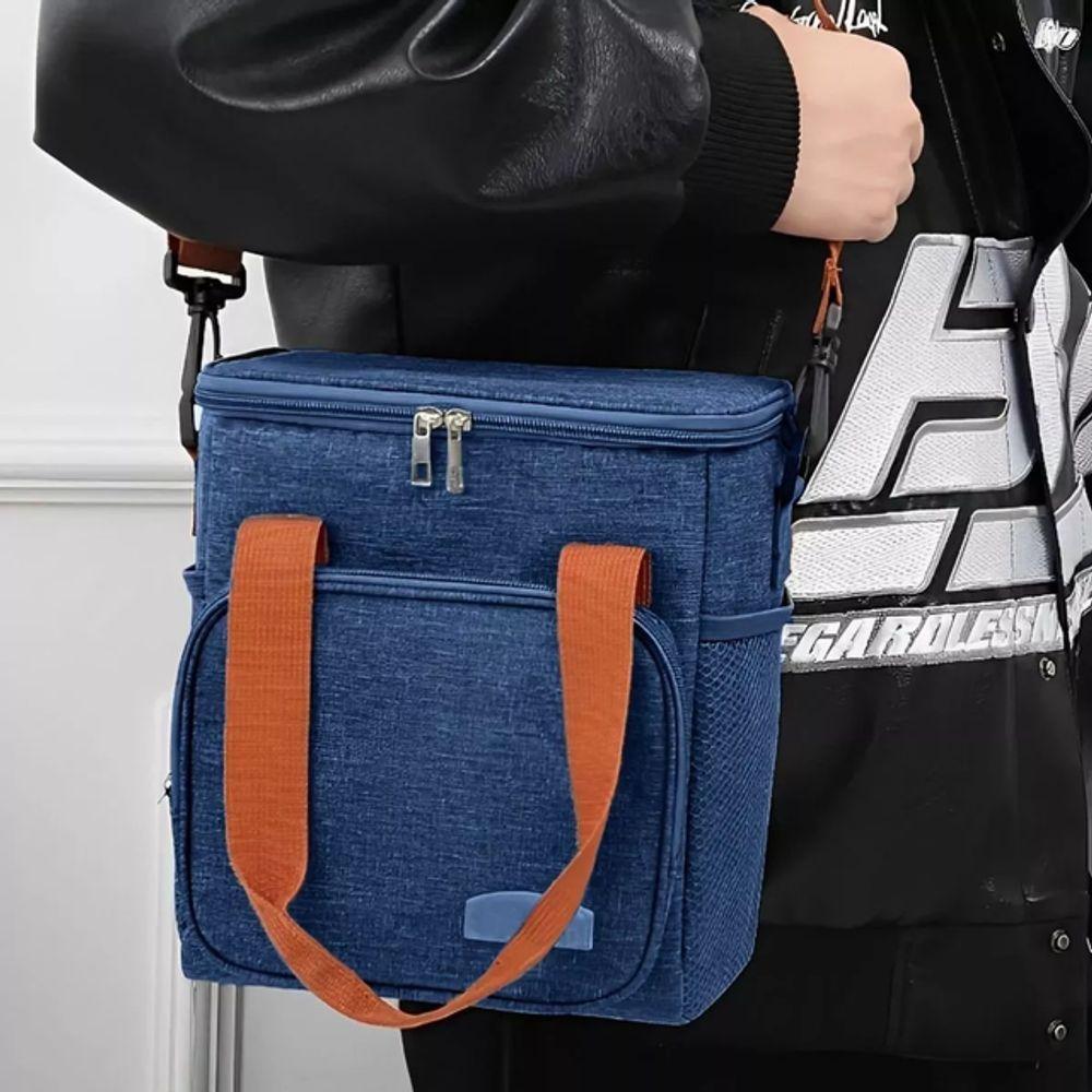 Bolsa Térmica Lancheira Alça Transversal Multiuso Moderna Reforçada Fitness Academia Trabalho Azul - 4