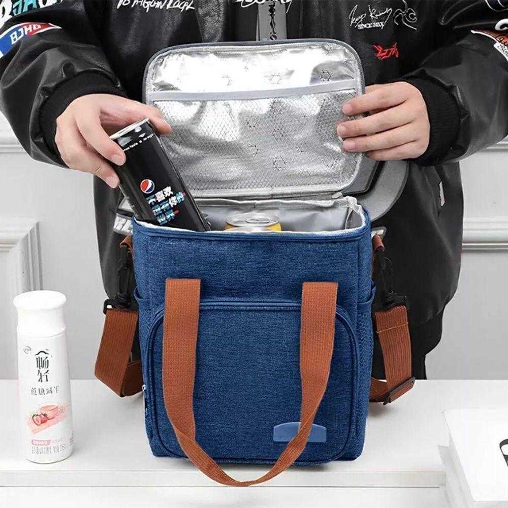 Bolsa Térmica Lancheira Alça Transversal Multiuso Moderna Reforçada Fitness Academia Trabalho Azul - 5