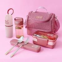 Bolsa Térmica Com 2 Compartimentos Pote Marmita e Garrafa Porta Talher e Porta Escova Rosa - 6