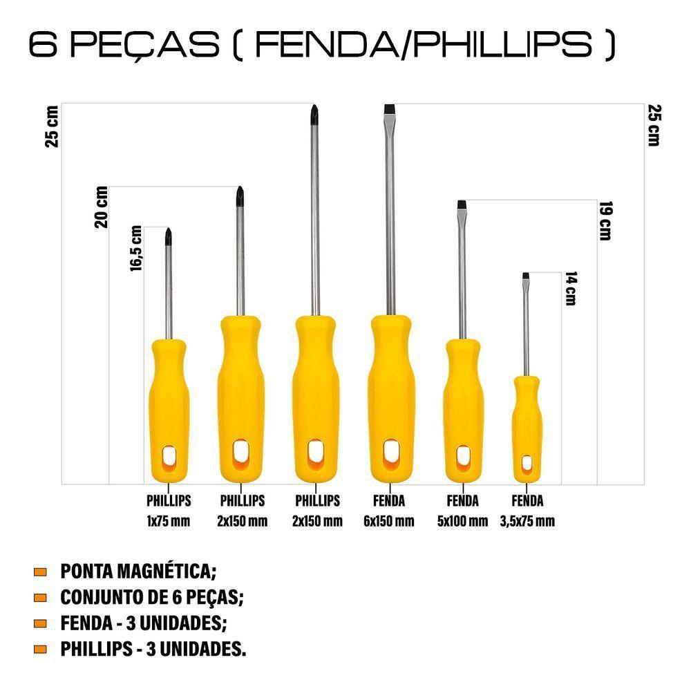 Conjunto Chaves Fenda E Phillips Ponta Magnetizada 6 Peças - 5