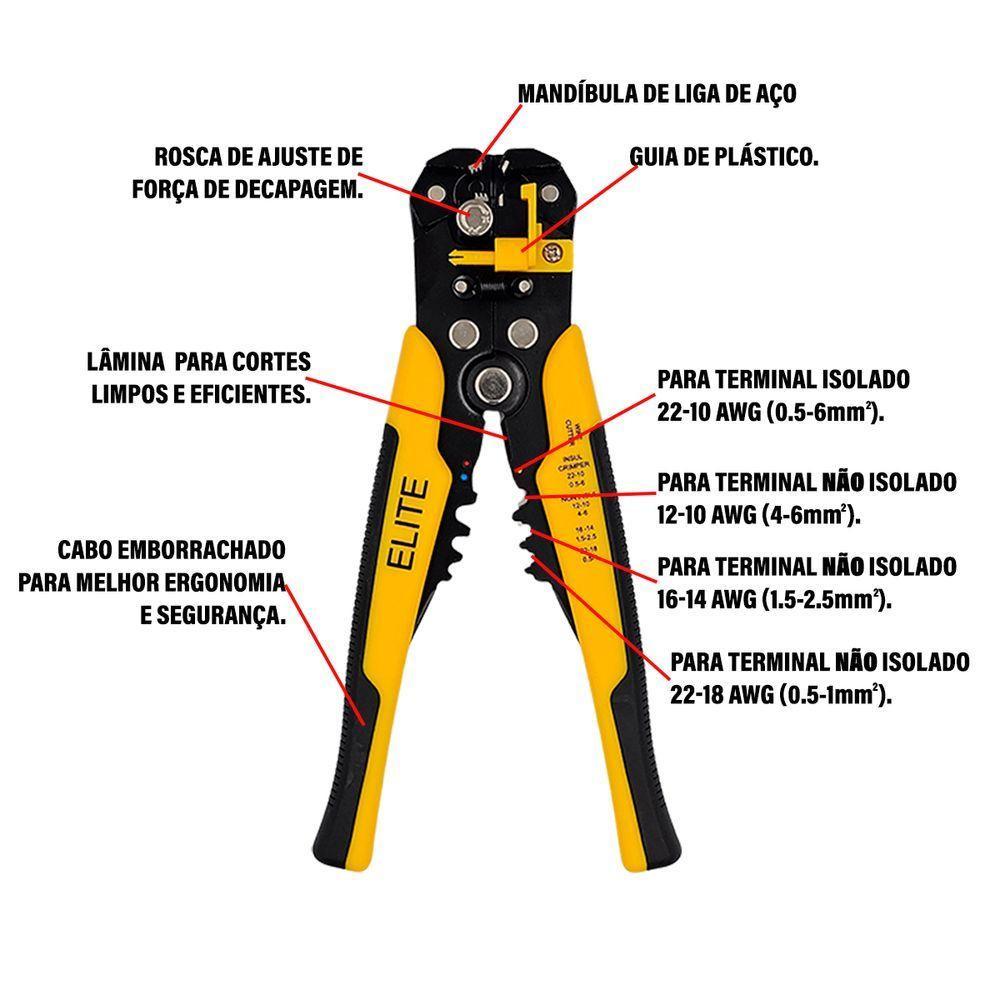 Alicate Desencapador E Crimpador De Fios Elétricos Elite - 6