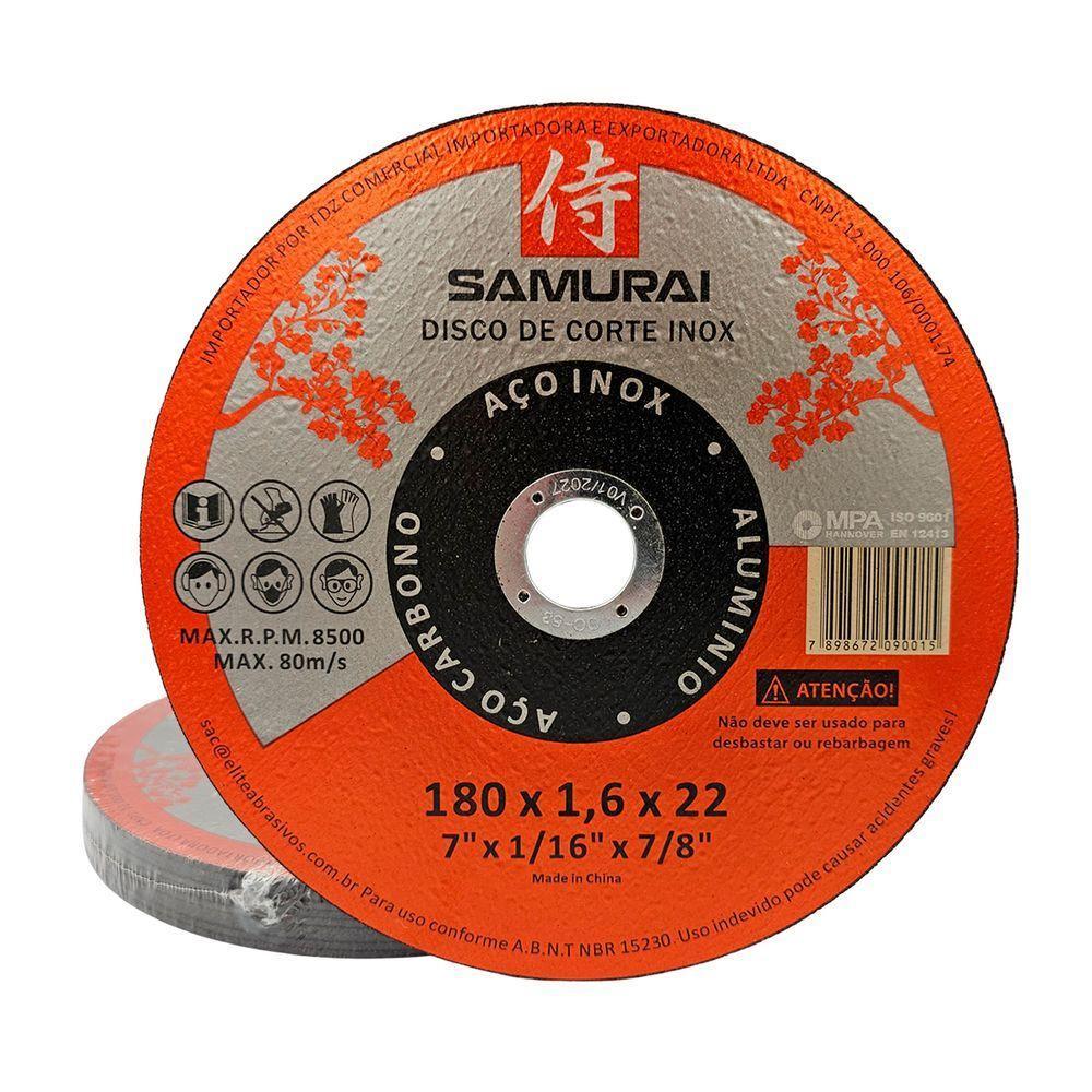 Kit 10 Discos De Corte Inox Samurai 1.6 180x22mm 7 Polegadas - 1