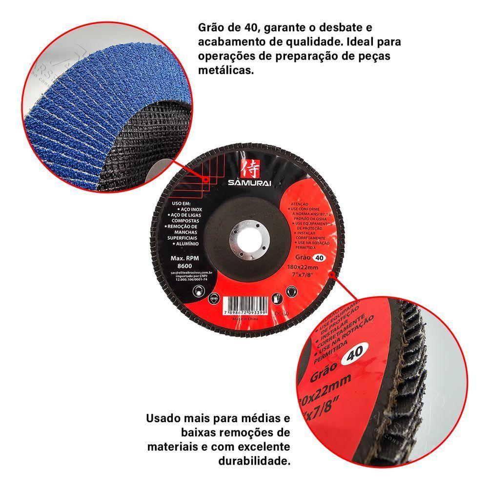 Kit 10 Discos De Lixa Flap De Fibra 180mm 7” Grão 40 - 3