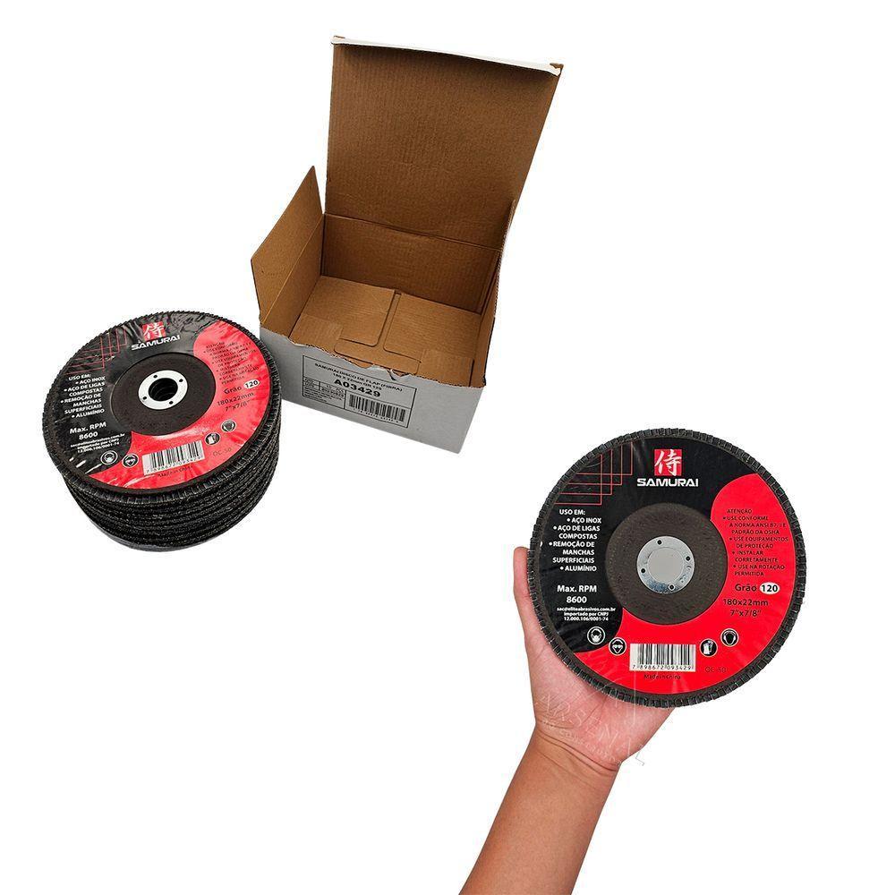 Kit 10 Discos De Lixa Flap De Fibra 180mm 7” Grão 120 - 2