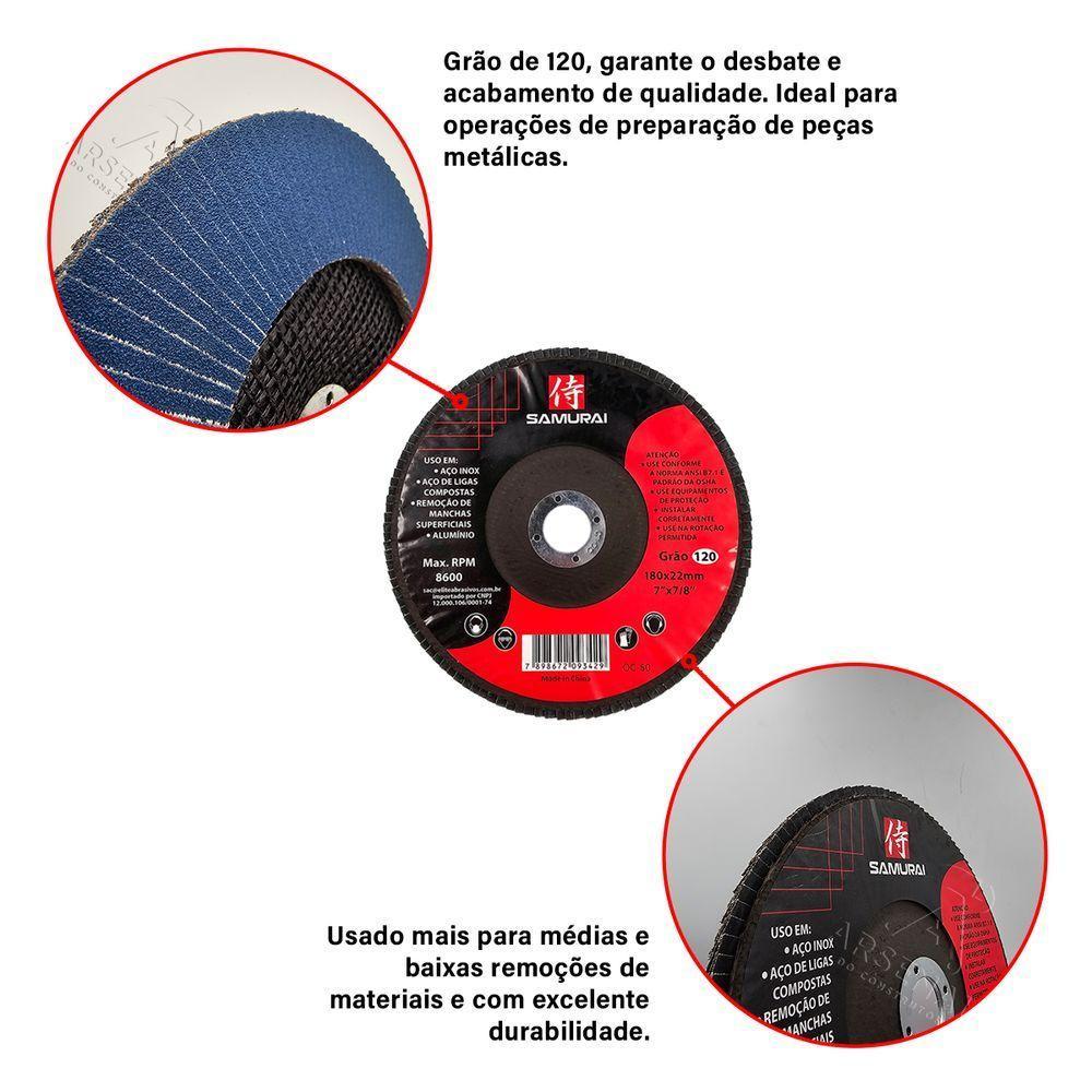 Kit 10 Discos De Lixa Flap De Fibra 180mm 7” Grão 120 - 3